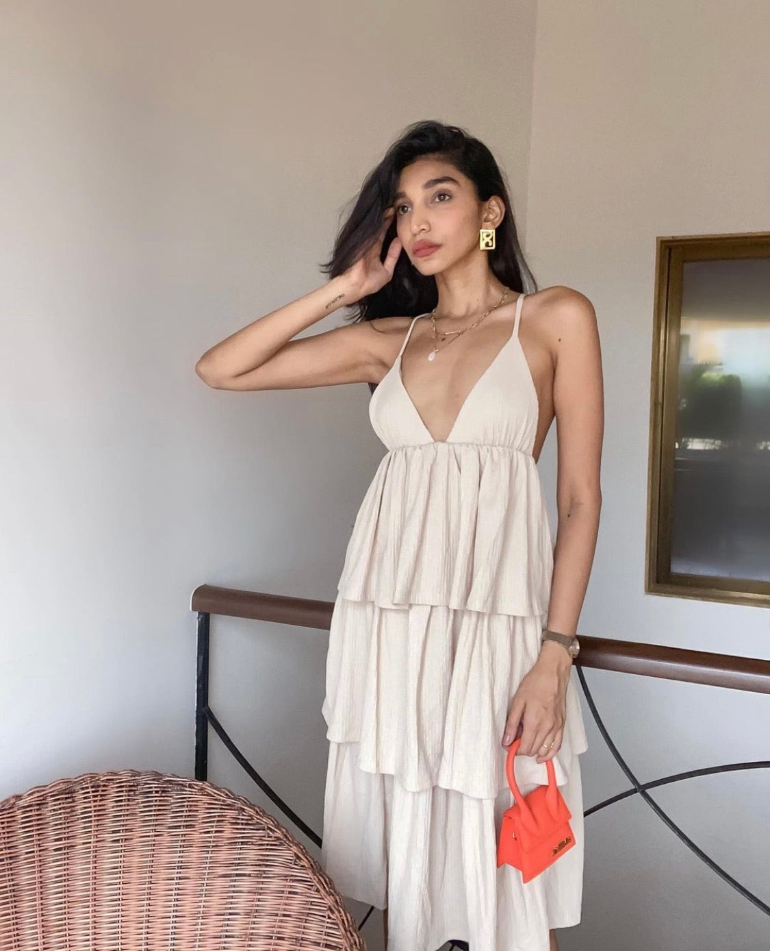 V Neck Flounced Dress