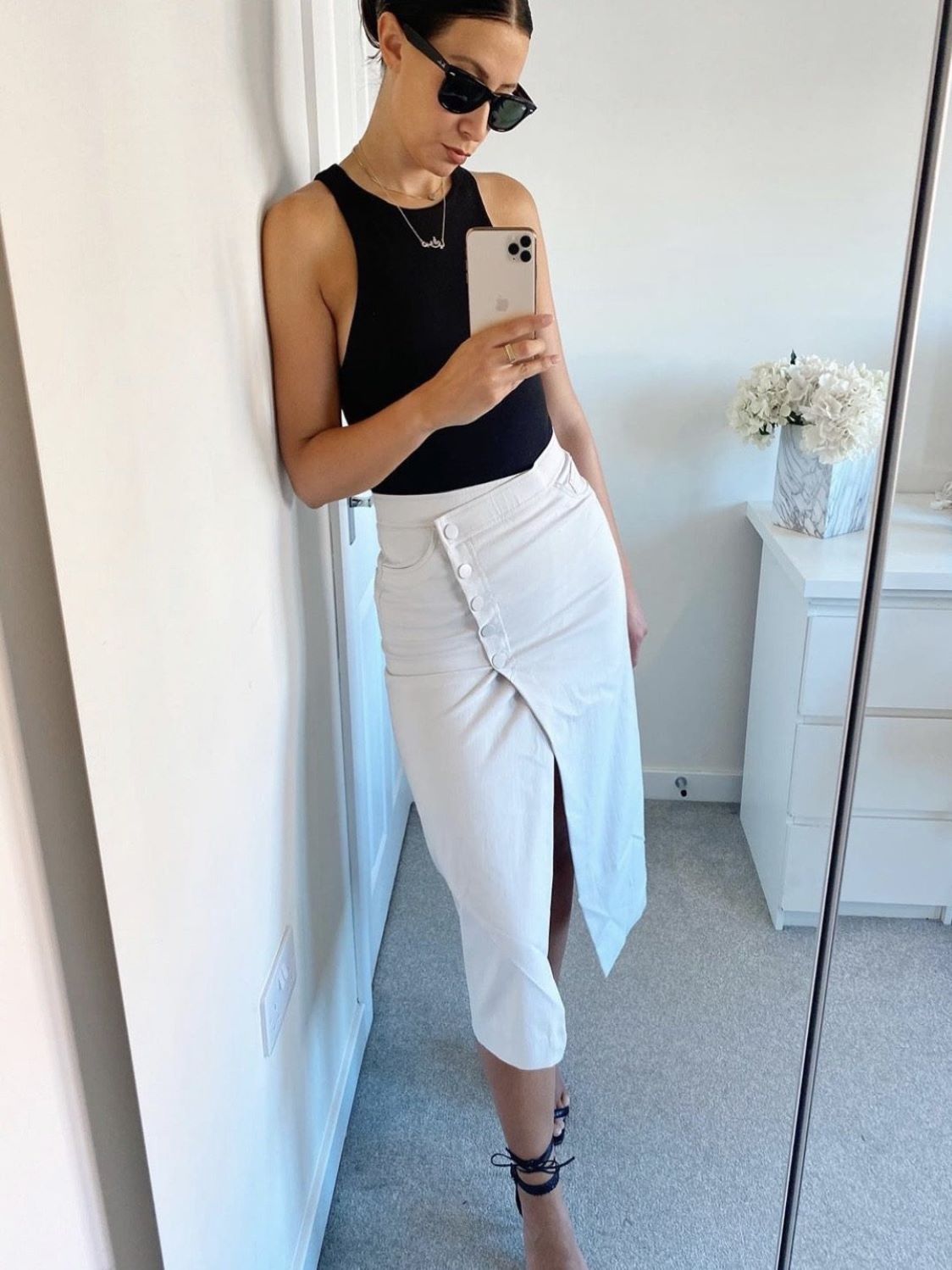 Faux Leather Button-up Skirt