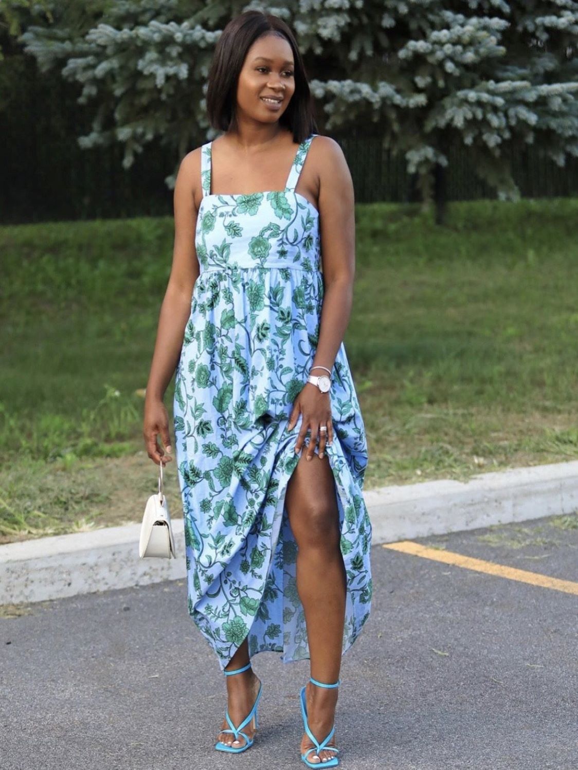 Printed Strap Dress with Pockets