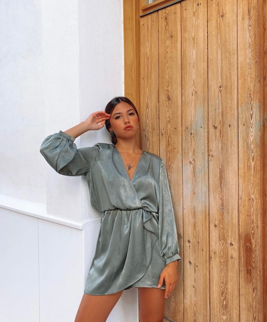 satin playsuit dress Satin Draped Bow Playsuit