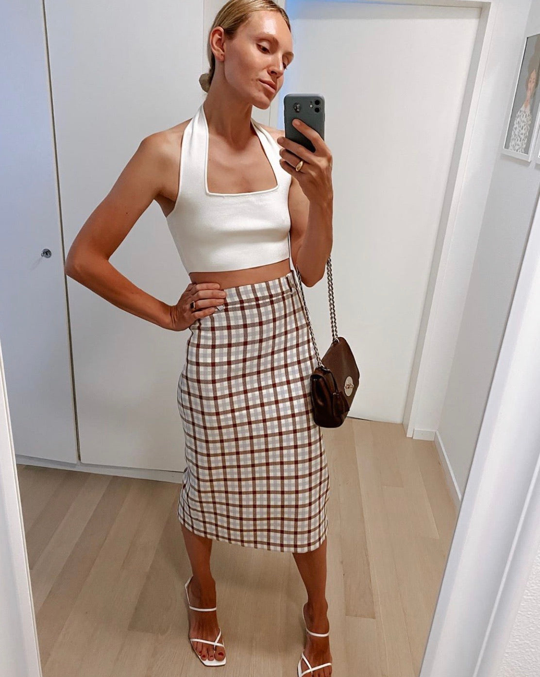 Midi Check High Waist Pencil Skirt