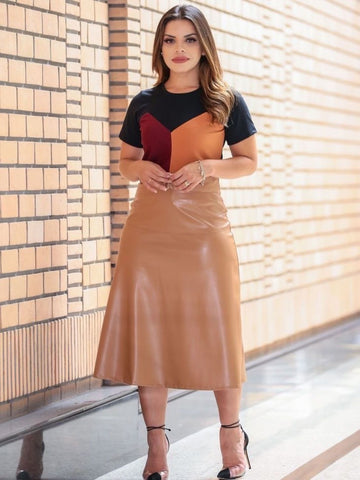 Faux Leather Button-up Skirt